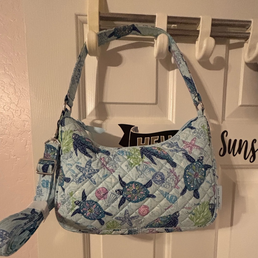 Vera Bradley Light Blue Quilted Shoulder Bag with Sea Turtle Print
